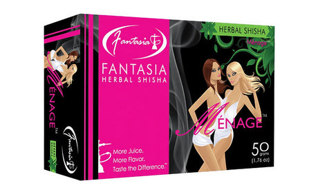 Fantasia Herbal Shisha Menage 50g pack, front view on a white background