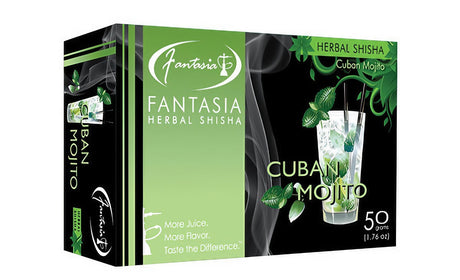 Fantasia Herbal Shisha Cuban Mojito flavor 50g pack, front view on white background
