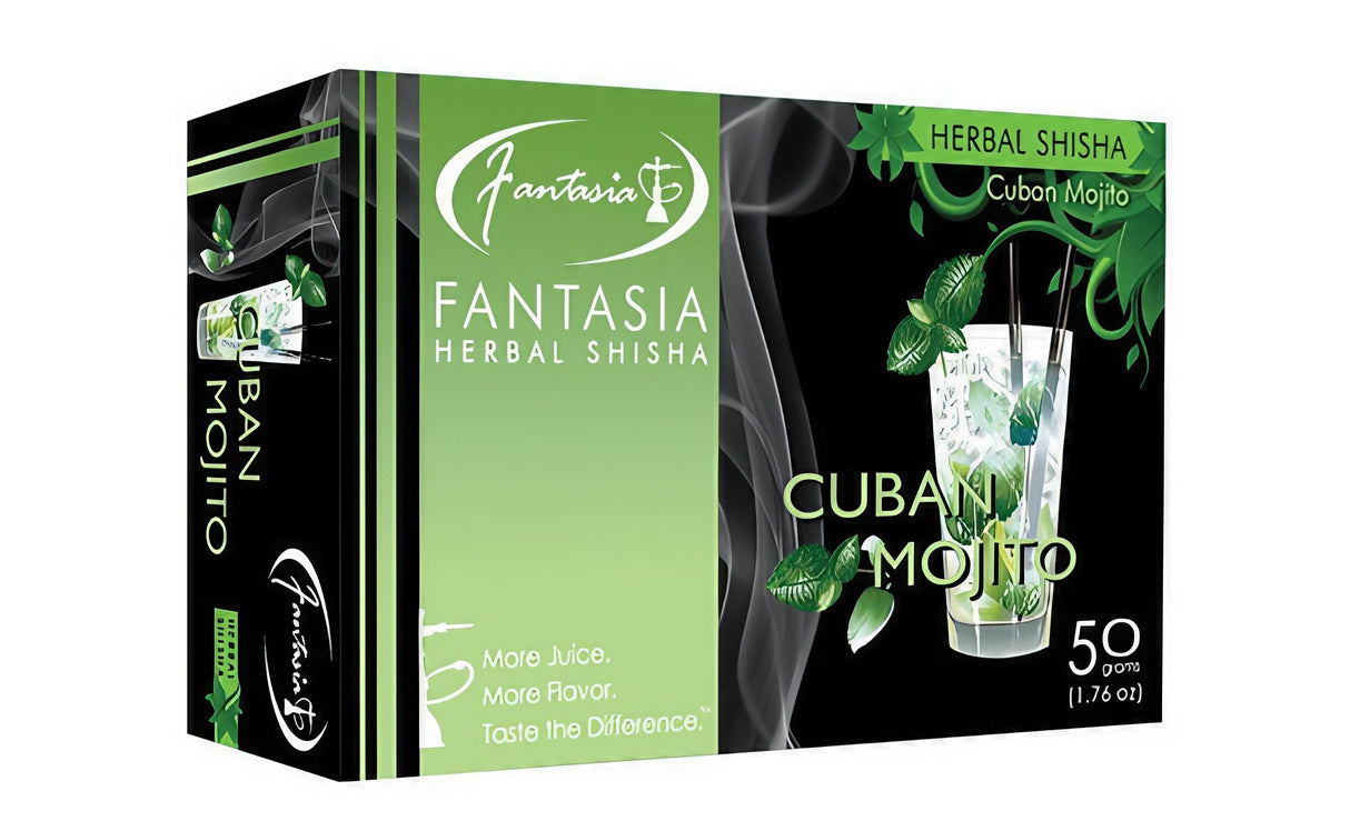 Fantasia Herbal Shisha Cuban Mojito flavor 50g pack, front view on white background