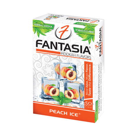 Fantasia Herbal Shisha Peach Ice Flavor, 50g Pack - Front View on White Background