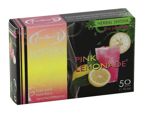 Fantasia Herbal Shisha Pink Lemonade flavor in a 50g pack, front view on white background
