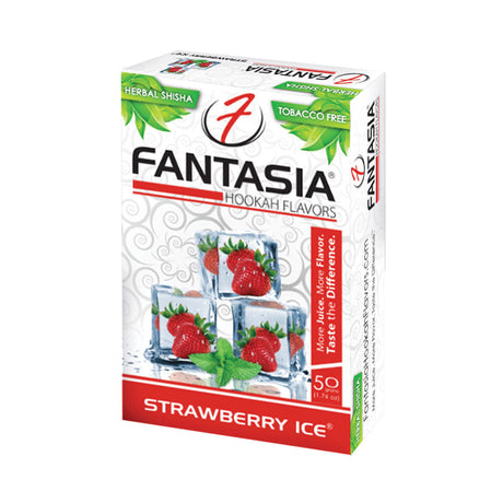 Fantasia Herbal Shisha Strawberry Ice 50g box, tobacco-free hookah flavor, front view