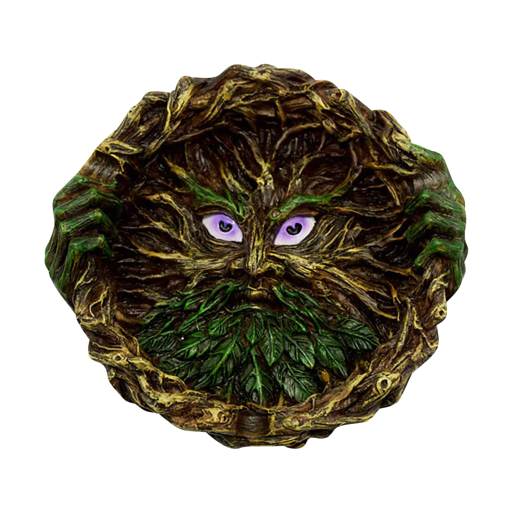 Father Nature Round Polyresin Ashtray with detailed tree face design, 5.25" diameter, top view