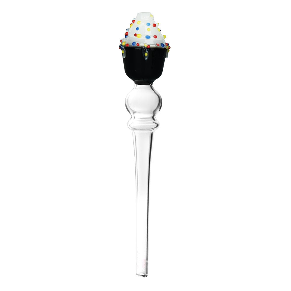 Borosilicate glass dab straw with colorful accents, 5.75" long, front view on white background
