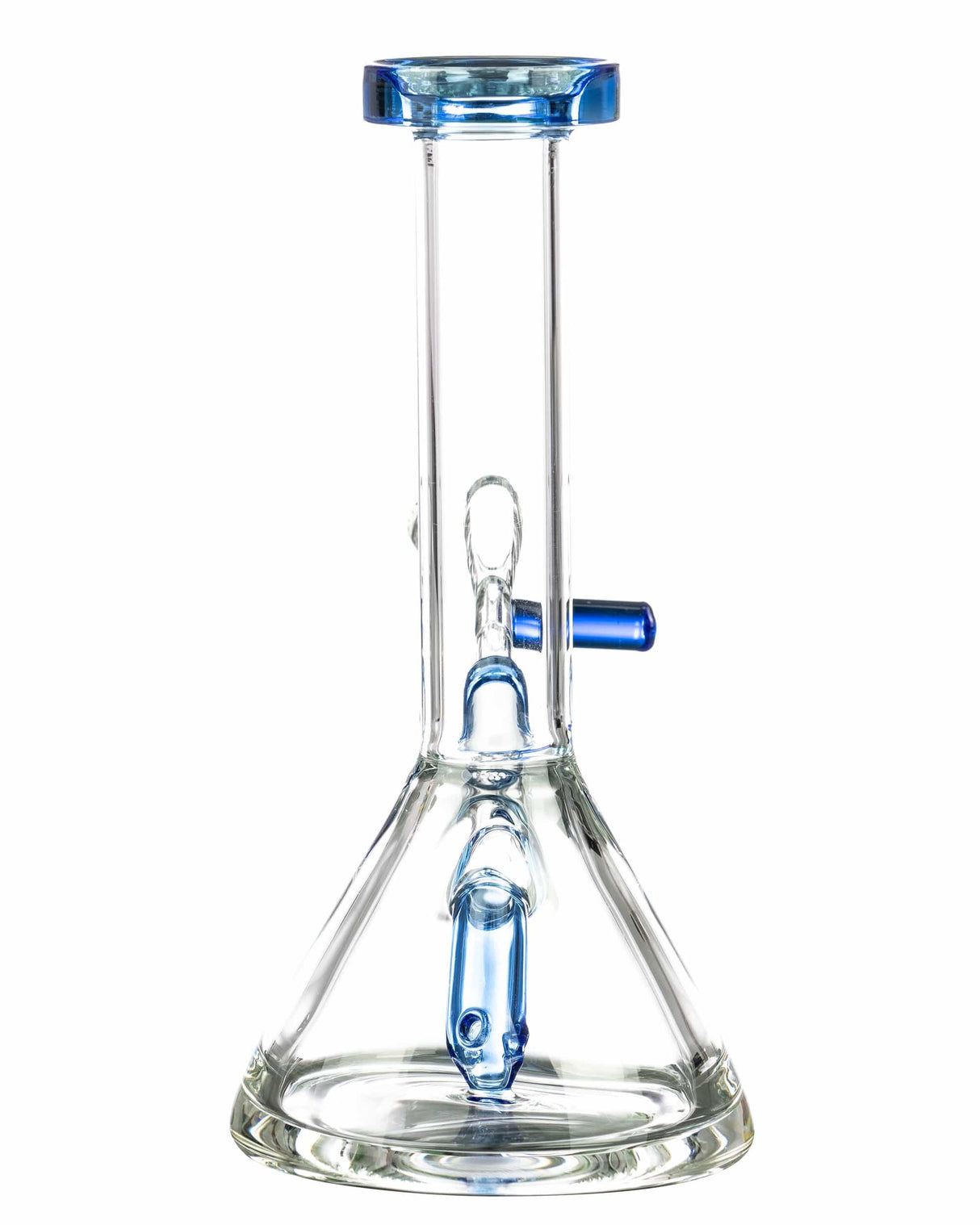 Valiant Distribution 6" Mini Beaker Bong with Blue Accents and Fixed Downstem, Front View