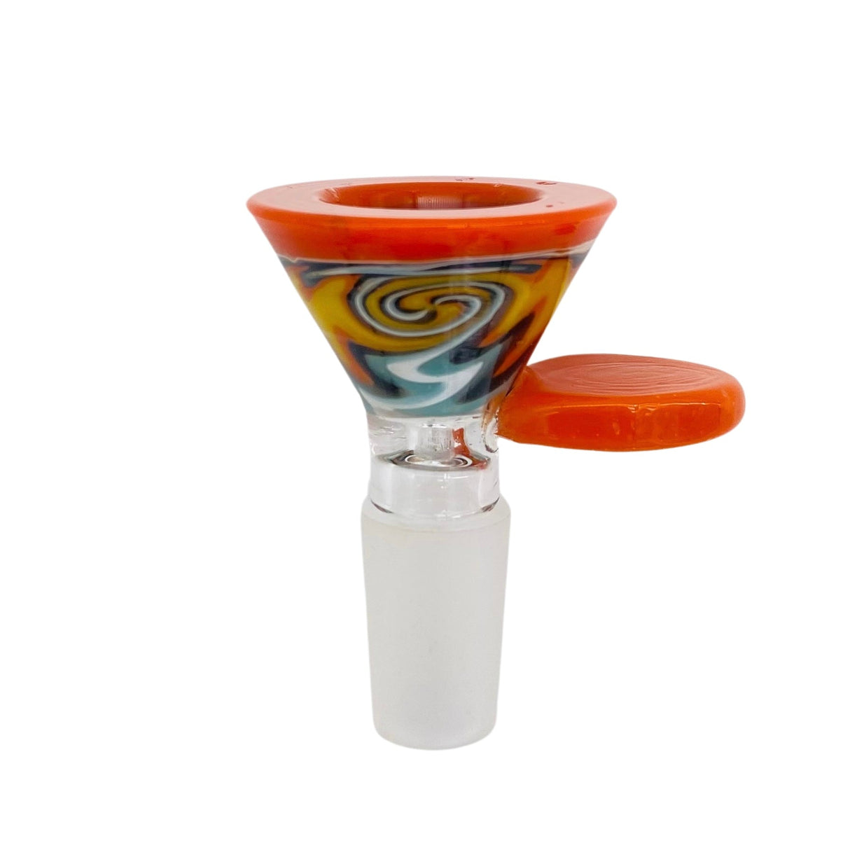 MAV Glass Flat Handle Full Wig Wag Cone Bowl in vibrant colors - Front View