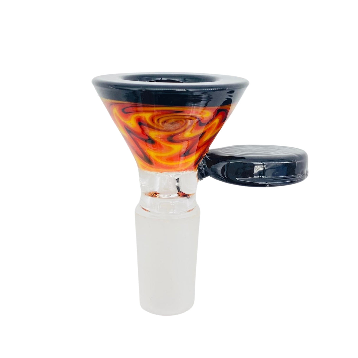 MAV Glass Flat Handle Full Wig Wag Cone Bowl with Swirling Colors, Front View
