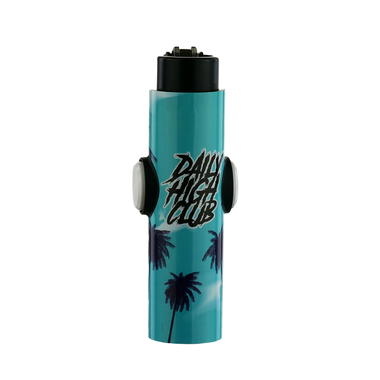 Teal FLKR Clipper Lighter Spinner with Bottle Opener, Poker, and Palm Design - Front View