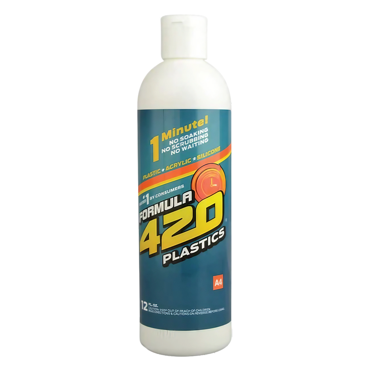 Formula 420 Plastics Cleaner 12oz bottle for easy bong maintenance, front view on white background