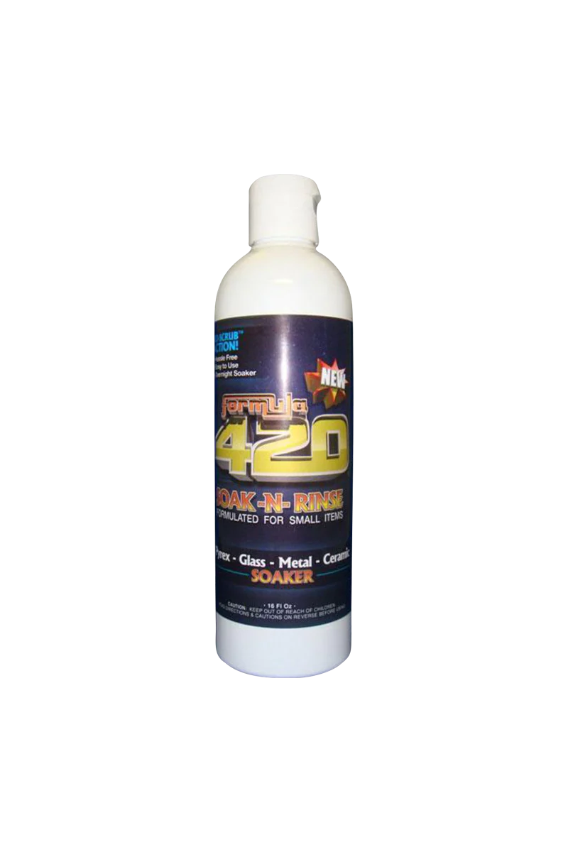 Formula 420 Soak'n Rinse Cleaner, 16 oz bottle, front view on seamless white background