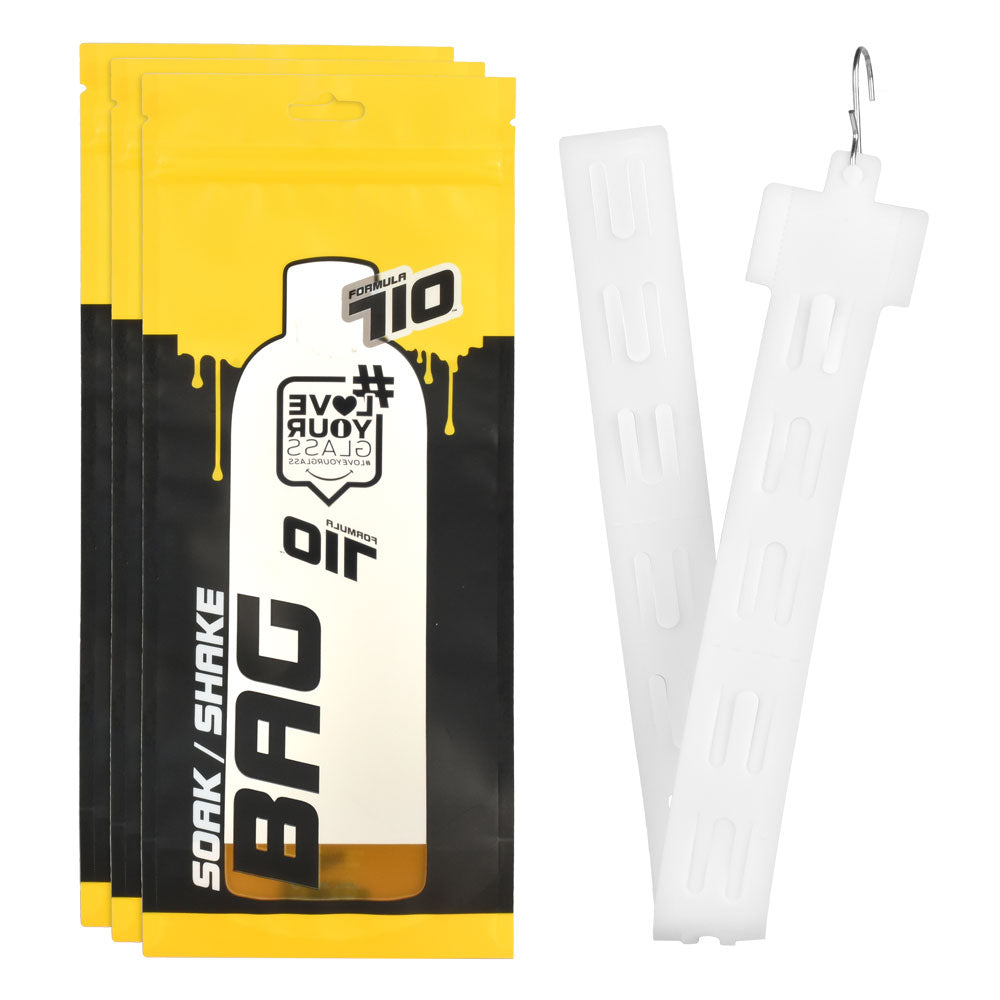 Formula 710 Soak N Shake Bag 12pc Display, silicone storage solution for cleaning, front view