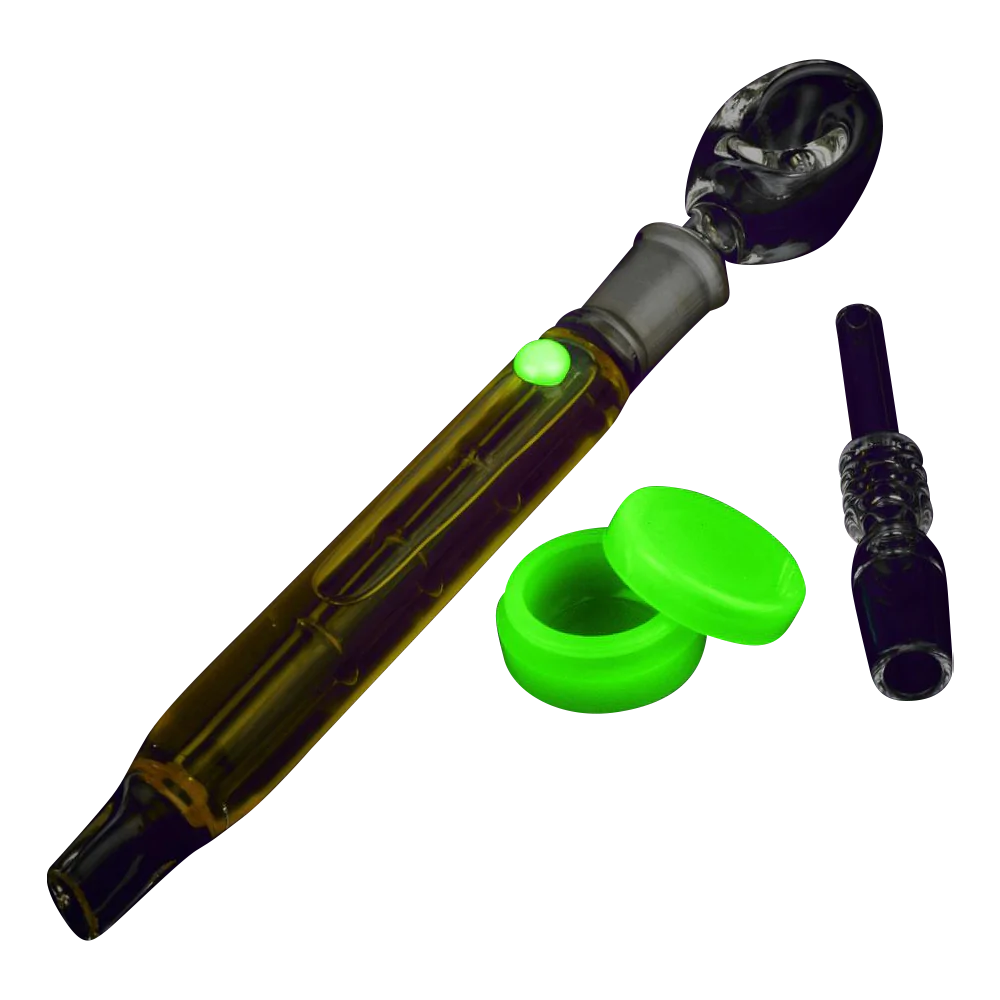 Freezable Glycerin Dab Straw & Spoon Pipe combo with neon green accents, angled view