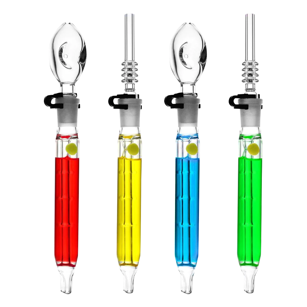Colorful freezable glycerin dab straws and spoon pipes set on white background