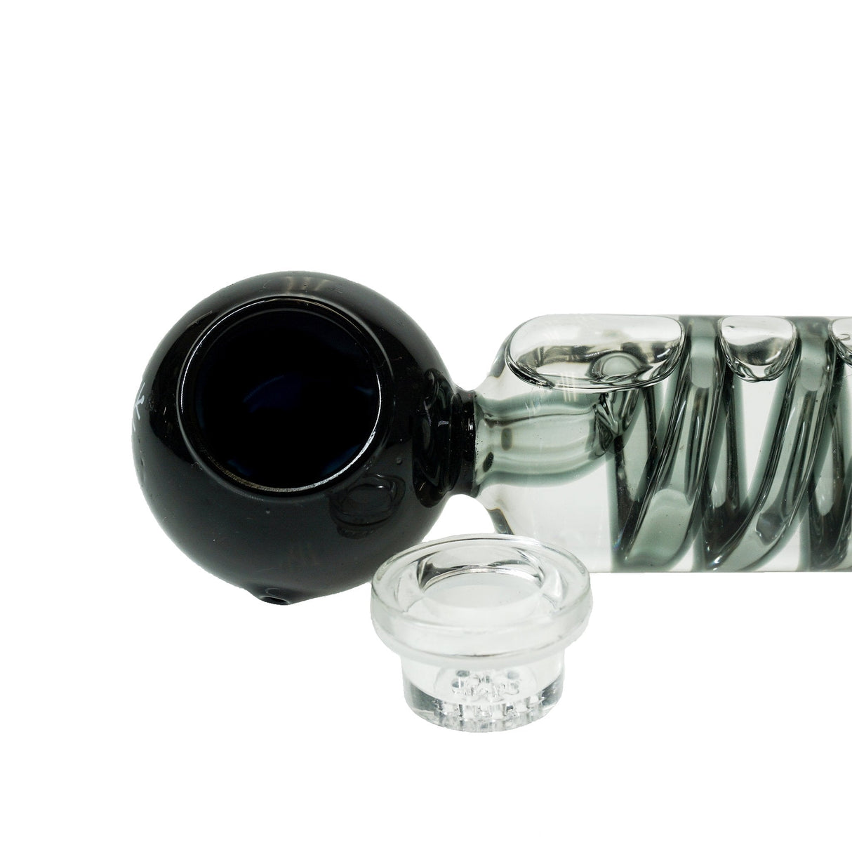 Freeze Pipe hand pipe with glycerin chamber and bowl, close-up side view on white background