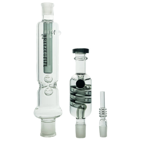 Freeze Pipe Nectar Collector set with titanium tip and keck clip, front view on white background