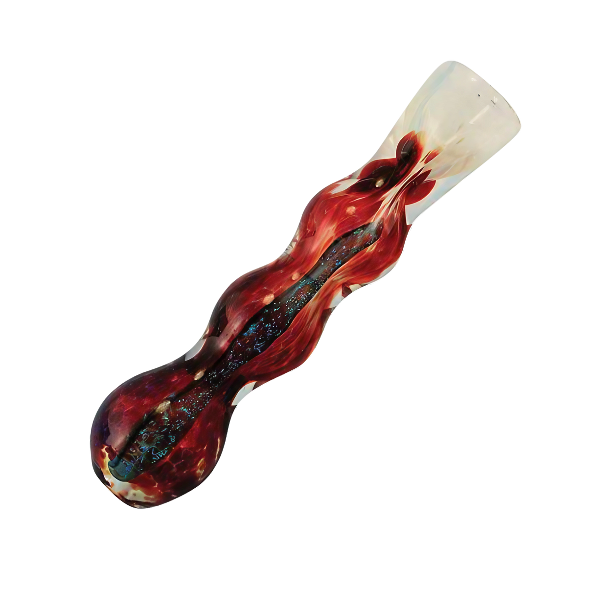 Frit Dichroic Glass Chillum Taster Pipe, 3.25" Borosilicate, Assorted Colors, Angled View