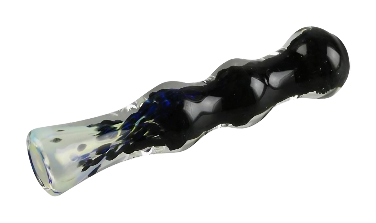 3.5" Fritted Fumed Taster Glass Chillum with Heavy Wall Design for Dry Herbs, Angled Side View