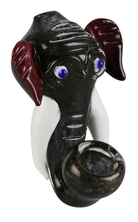 Fritted Glass Sherlock Pipe designed as an Elephant Head, 4" Borosilicate, for Dry Herbs