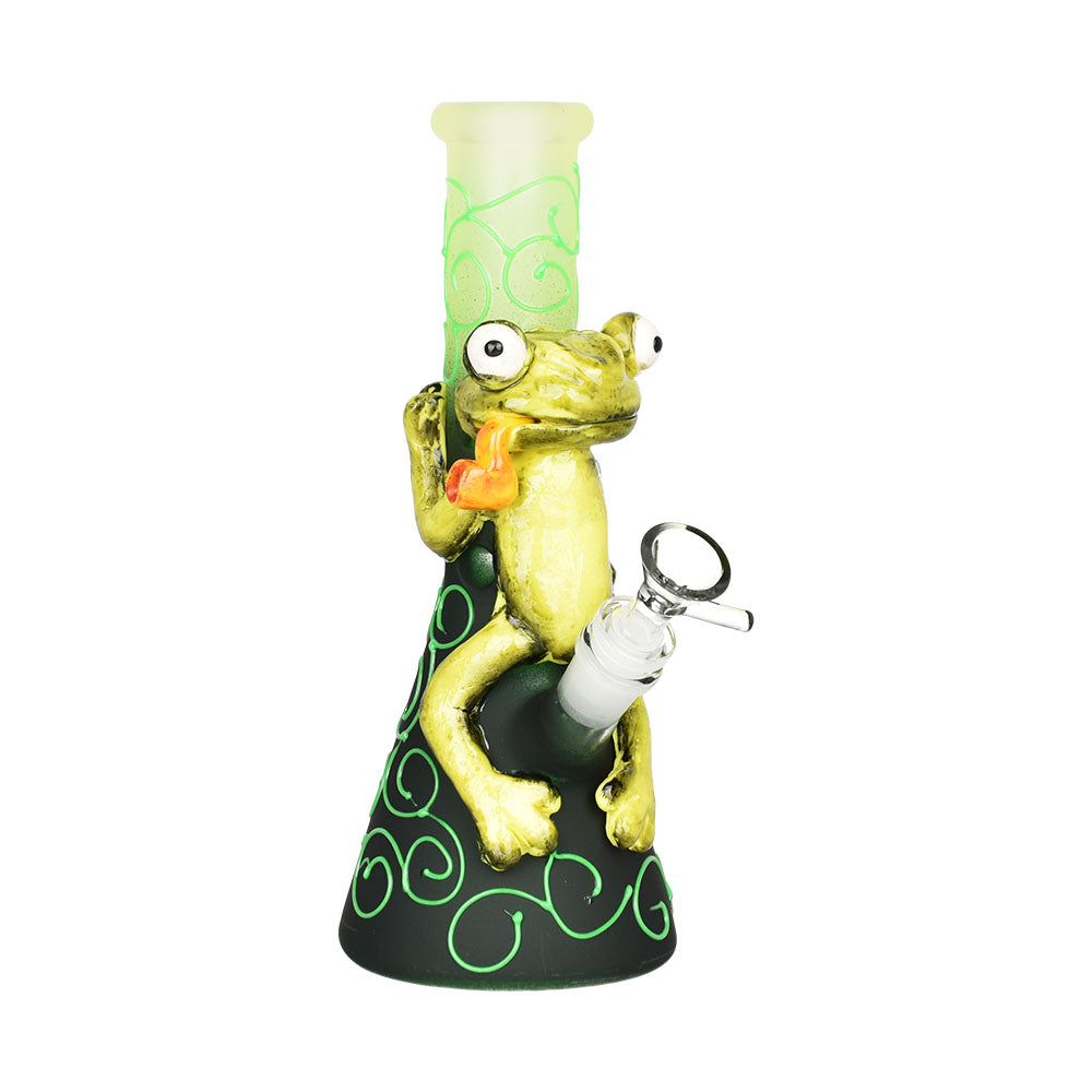 Frog King Beaker Water Pipe, 9.75" with 14mm Female Joint, Borosilicate Glass, Front View