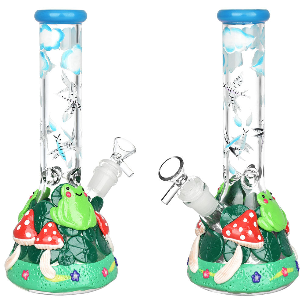 Froggy Friend Fun-guy Beaker Water Pipe, 10", 14mm Female Joint, Lilypad Green, Side View