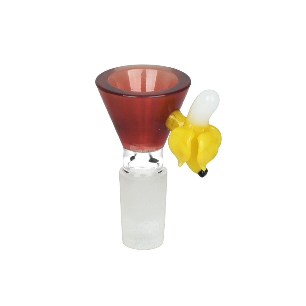 14mm Male Fruity Herb Slide with Banana Design, Borosilicate Glass, Front View