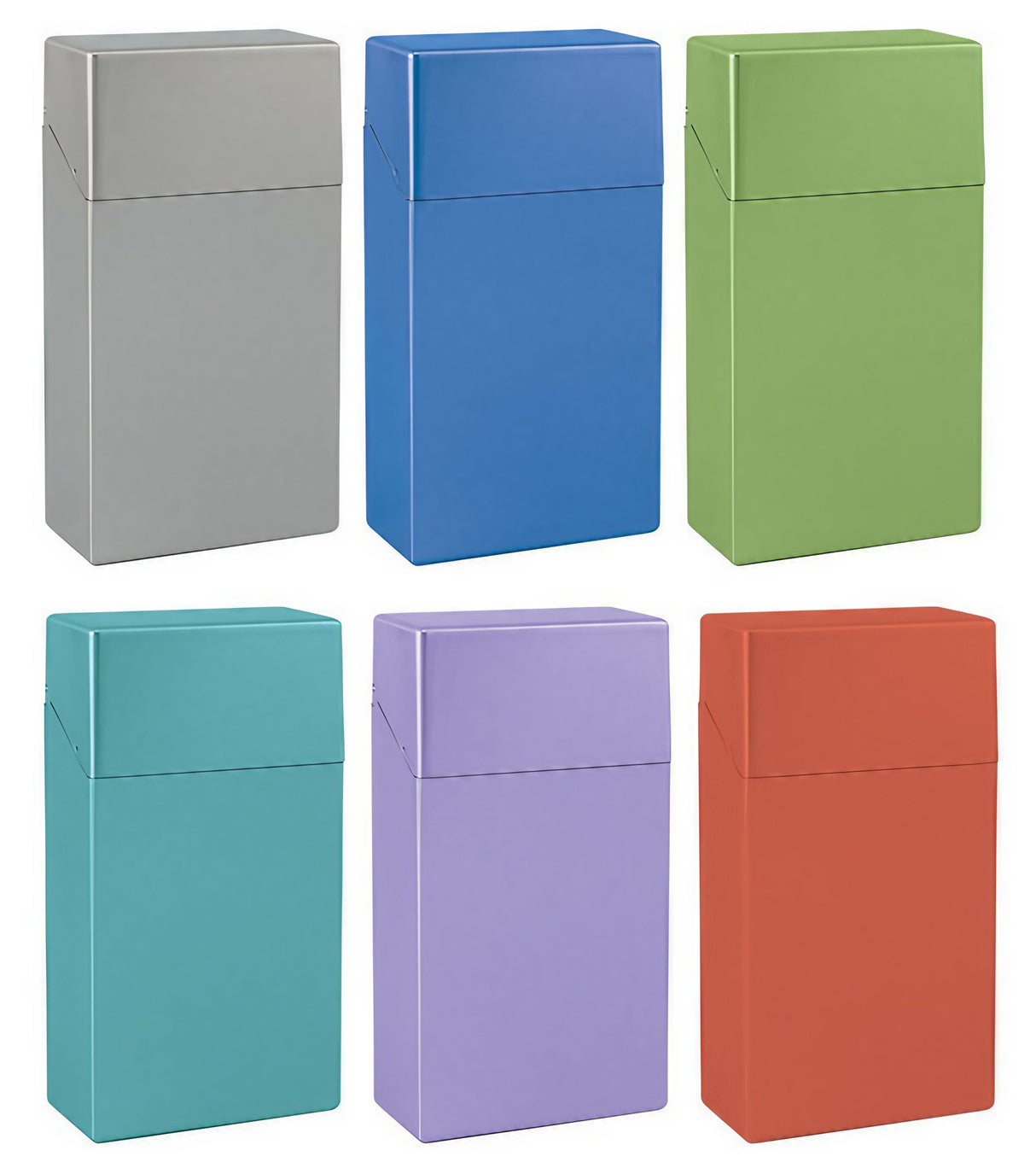 Assorted Fujima 100mm plastic cigarette cases in a 12 pack, showcasing compact and portable design