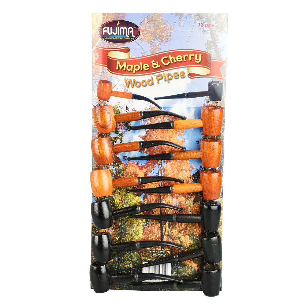 Fujima Cherry & Maple Wood Pipes 12-Pack Displayed Vertically for Dry Herbs