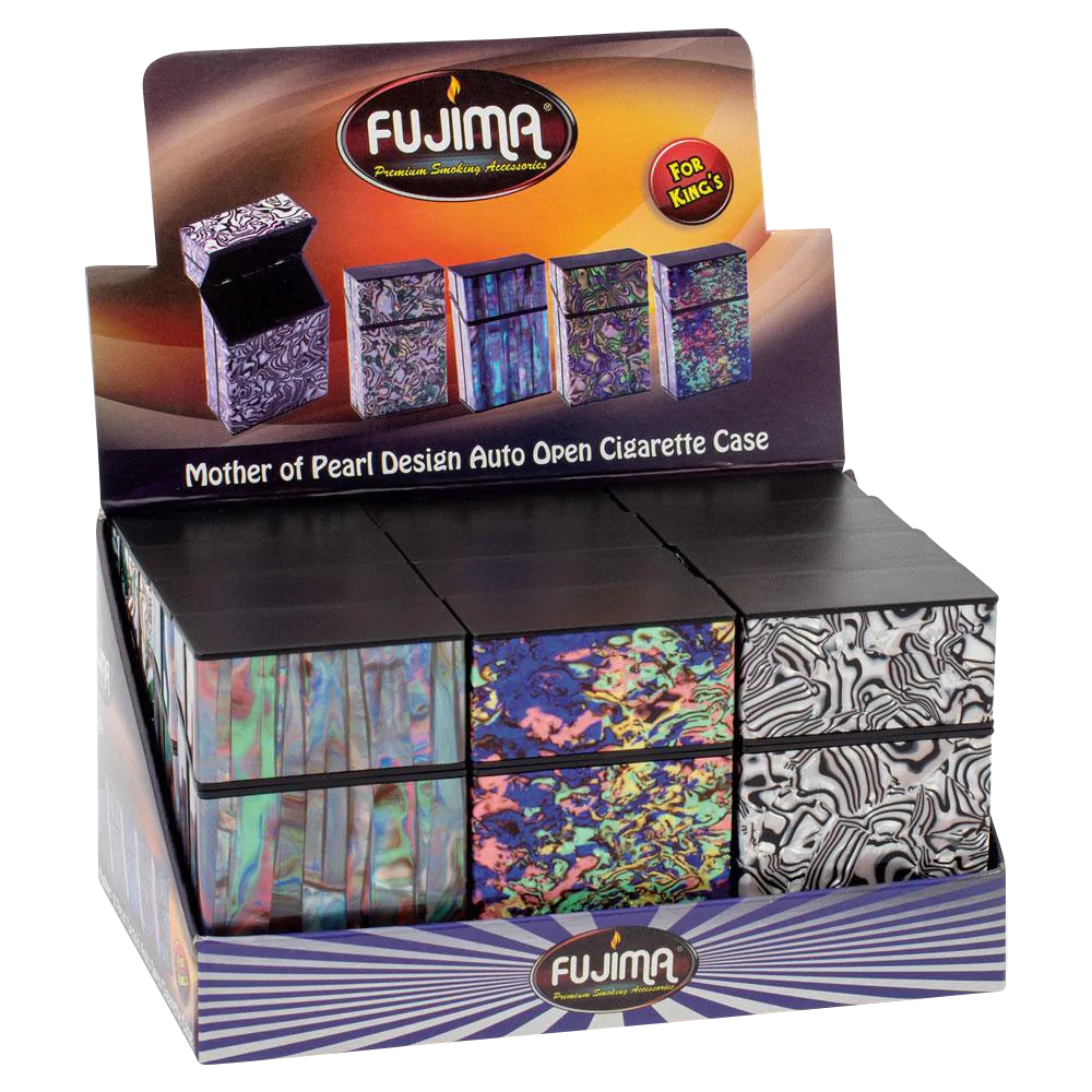 Fujima Mother of Pearl Cigarette Case 12 Pack Display, King Size, Auto Open Feature