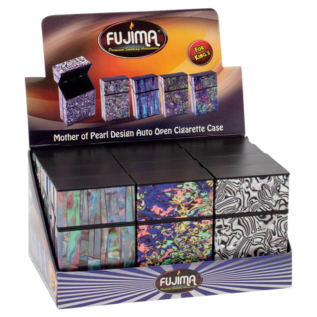 Fujima Mother of Pearl Cigarette Case 12 Pack Display, King Size, Auto Open Feature