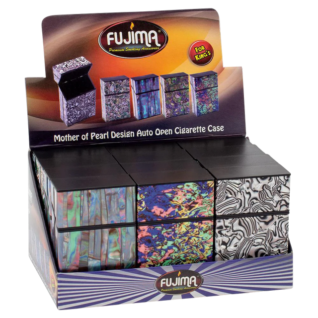 Fujima Mother of Pearl Cigarette Case 12 Pack Display, King Size, Auto Open Feature