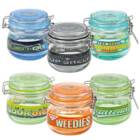 Fujima Dank Tank borosilicate glass storage jars with silicone seal, 6 pack in various colors