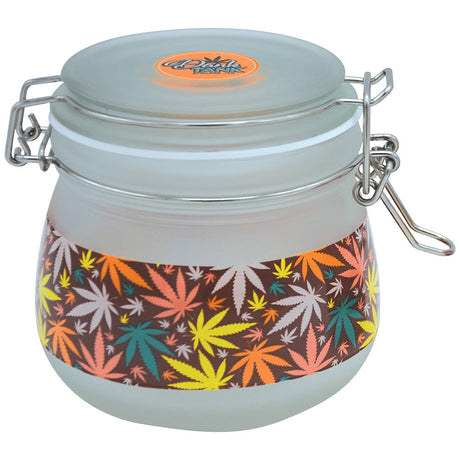 Fujima Dank Tank Hemp Frosted Glass Jar with Multicolor Leaf Design - 500ml Front View