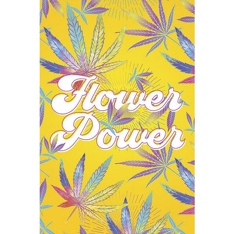 Fujima Flower Power Tapestry, 50" x 78", with vibrant cannabis leaves design on yellow background