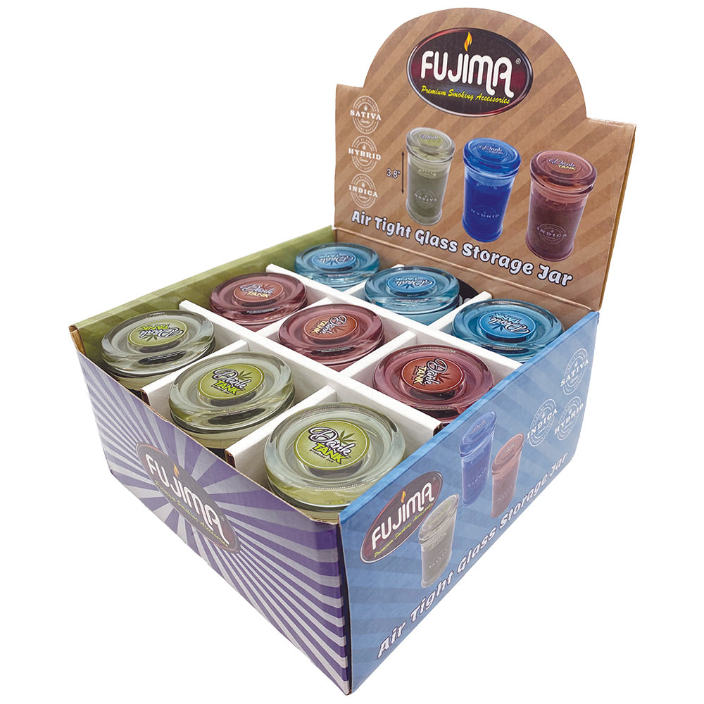 Fujima Glass Cultivar Storage Jars, 9 Pack, Borosilicate Glass for Dry Herbs, Angled View