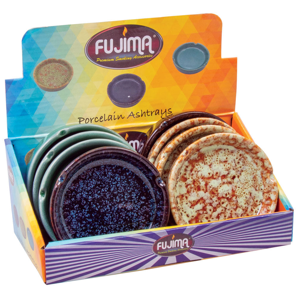 Fujima Glazed Porcelain Ashtrays 8-Pack in Assorted Colors, 3.75" Diameter, Front View