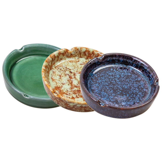 Fujima Glazed Porcelain Ashtrays 8-Pack in Assorted Colors, 3.75" Diameter - Top View