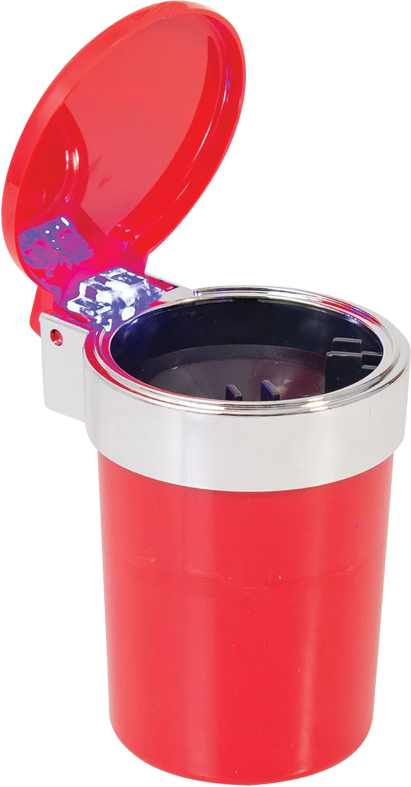 Fujima red glow car ashtray with lid open, ideal for travel, easy to clean, 12 pack set