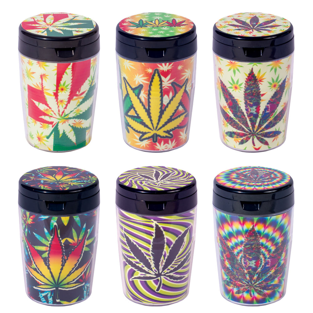 Fujima Glow Leaf Car Ashtrays 6-Pack, colorful leaf designs, ideal for on-the-go use