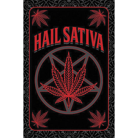 Fujima Hail Sativa Tapestry featuring cannabis leaf design, 50" x 78", made of polyester, front view