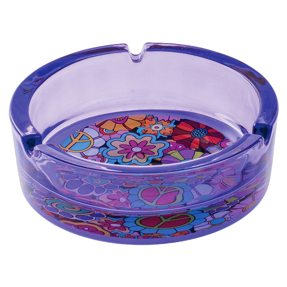 Fujima Hippie Flower Glass Ashtray, vibrant borosilicate glass with retro floral design