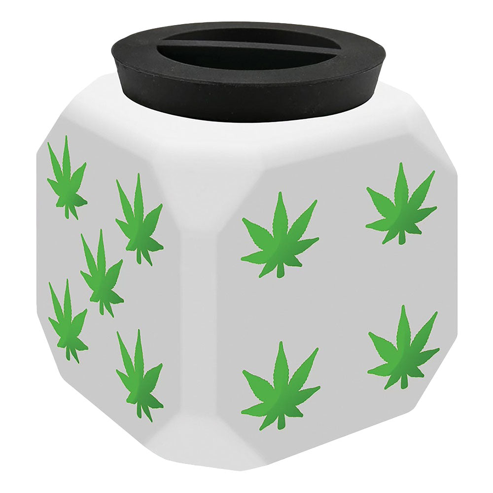 Fujima Jackpot Ceramic Stash Jar with green cannabis leaf design - Front View