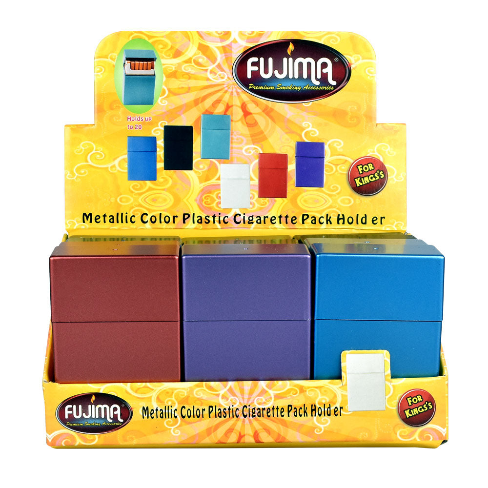 Assorted Fujima King Size Cigarette Pack Holders in metallic colors, displayed front view