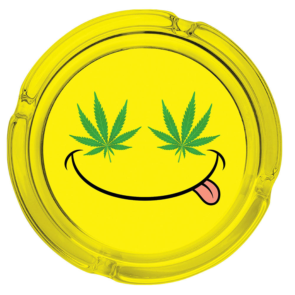 Fujima Leaf Smiley Face Glass Ashtray, 6.25" Borosilicate Glass, Top View