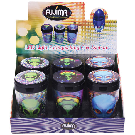 Fujima LED Alien Car Ashtrays, 6 Pack Display, with Vibrant Alien Graphics