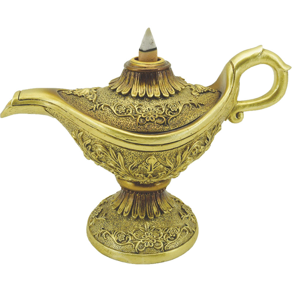 Fujima Magic Lamp Backflow Incense Burner in Polyresin, 5" Height, Intricate Detailing