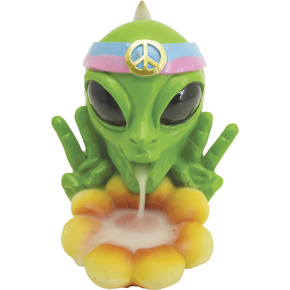 Fujima Mini Backflow Incense Burner, Assorted Colors, Novelty Alien Design, Front View