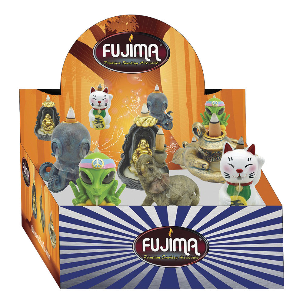 Fujima Mini Backflow Incense Burners in assorted designs displayed in a 6pc set