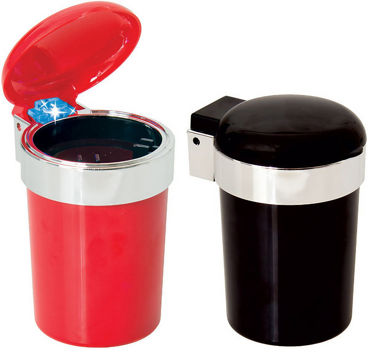 Fujima LED Ashtrays in red and black, self-extinguishing design, medium size, 12 pack