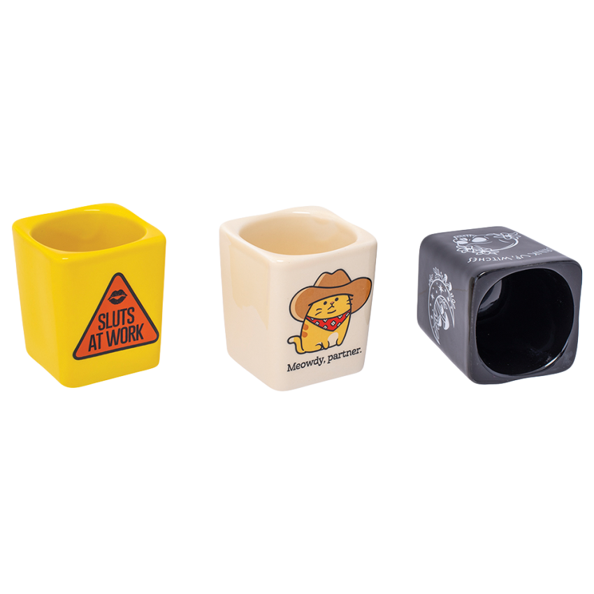 Fujima Square Ceramic Shot Glasses | 2oz | Assorted Designs | 6ct Display