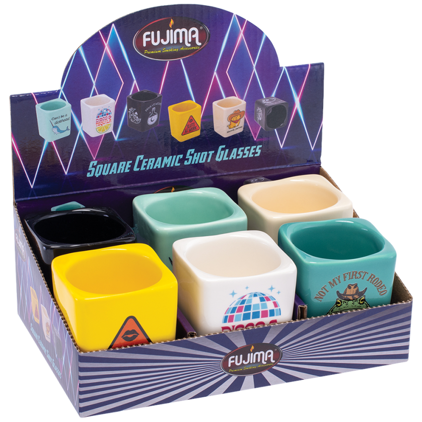 Fujima Square Ceramic Shot Glasses | 2oz | Assorted Designs | 6ct Display